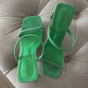 SCHUTZ Green Heeled Sandals Modern Design